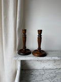 Primitive Turned Wood Candlesticks